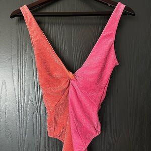 Free People Pink and Orange One Piece Swimsuit